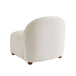 Fauteuil JUDY tissu chenille écru pieds boules teintés noyer