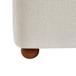 Fauteuil JUDY tissu chenille écru pieds boules teintés noyer