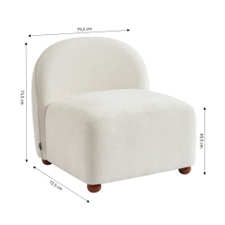 Fauteuil JUDY tissu chenille écru pieds boules teintés noyer