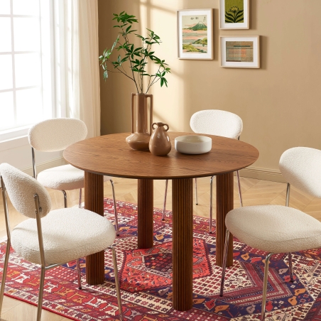 Table de séjour PENELOPE ronde placage chêne couleur noyer 115 cm