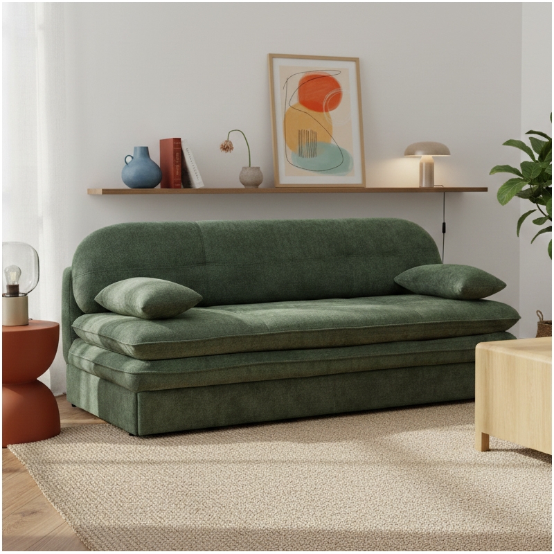 Banquette convertible CILA 3 places tissu vert