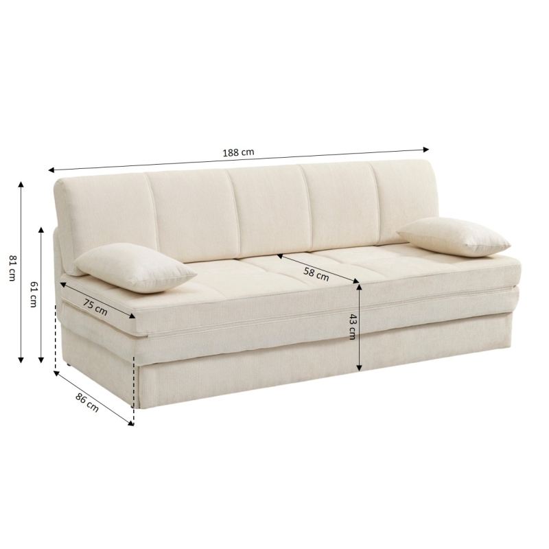 Banquette LUMA convertible 3 places tissu chenille beige