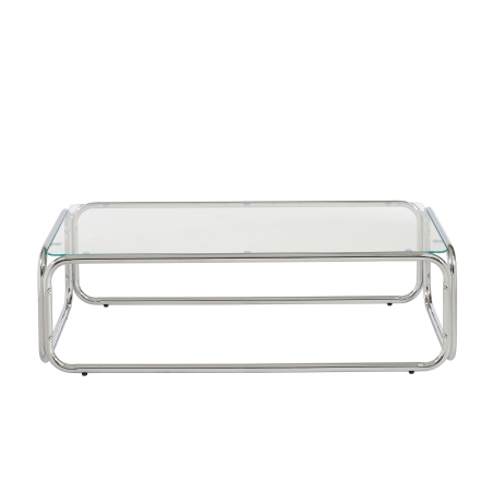 Table basse MAGGY verre trempé transparent et structure en chrome