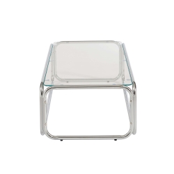 Table basse MAGGY verre trempé transparent et structure en chrome