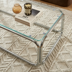 Table basse MAGGY verre trempé transparent et structure en chrome