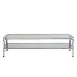 Meuble TV MAGGY verre trempé noir et structure en chrome 160cm