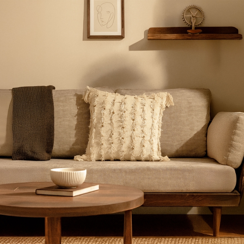 Coussin carré DOV 45x45cm en coton beige