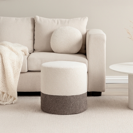 Pouf HAN en tissu boucletteblanc et gris