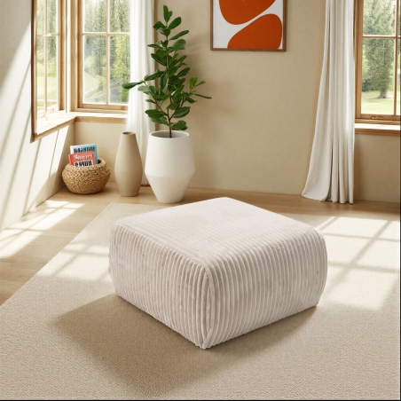 Pouf GLORIA fixe velours côtelé écru