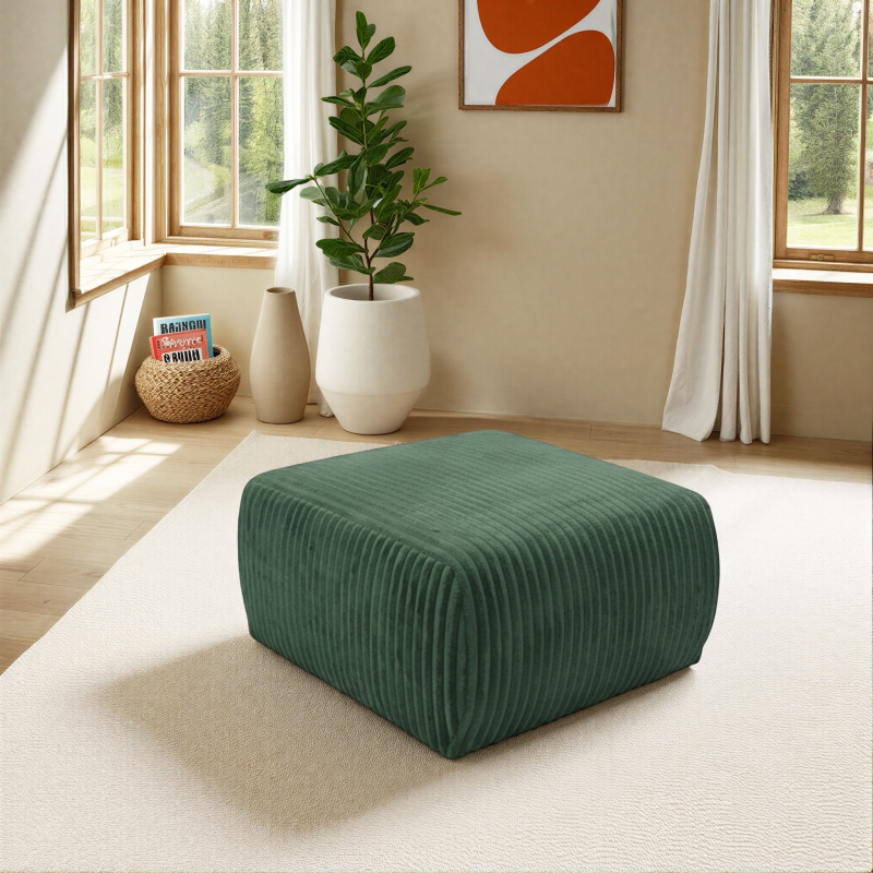 Pouf GLORIA velours côtelé vert kaki
