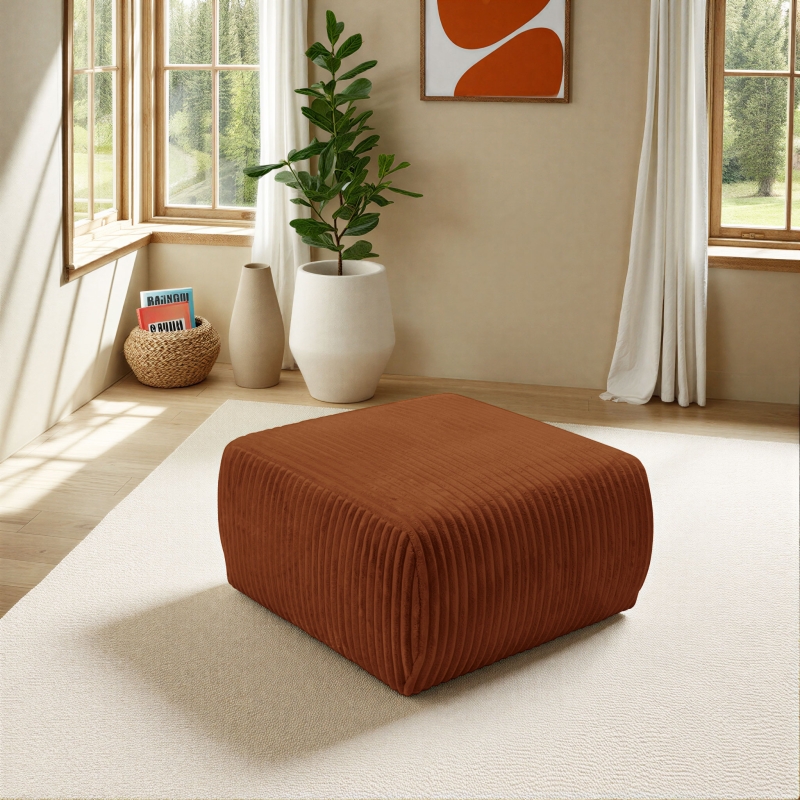 Pouf GLORIA velours côtelé terracotta