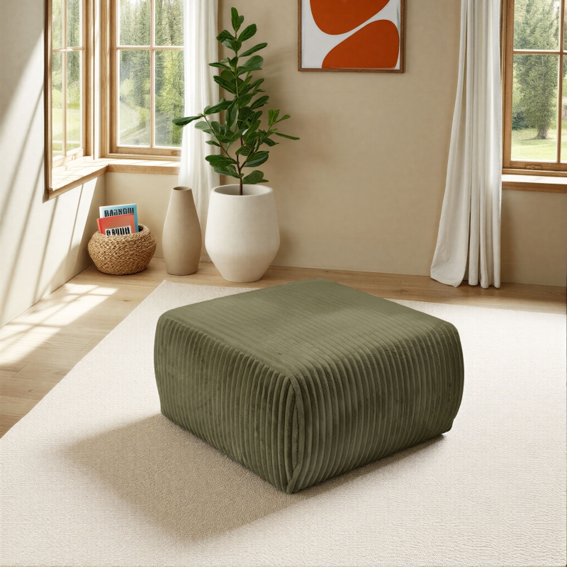 Pouf GLORIA velours côtelé vert sauge