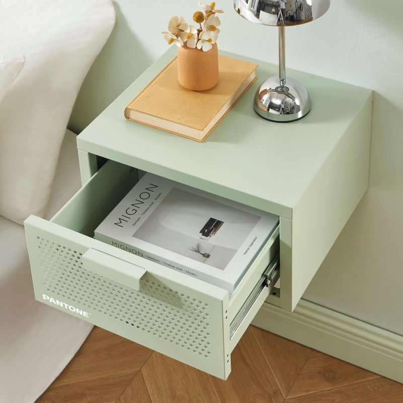 Table de chevet murale PANTONE métal vert amande 40cm