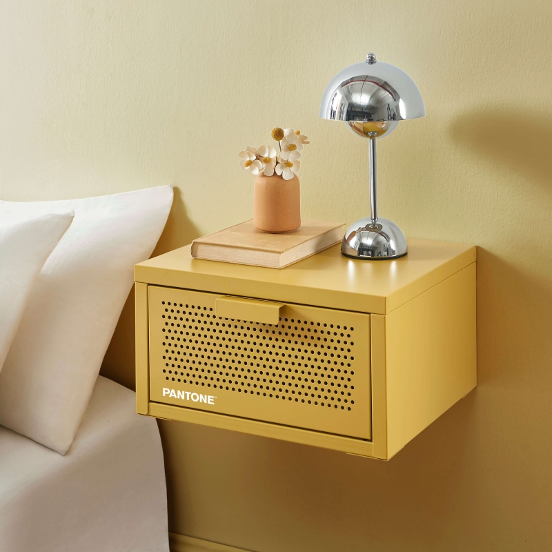 Table de chevet murale PANTONE métal jaune moutarde 40cm