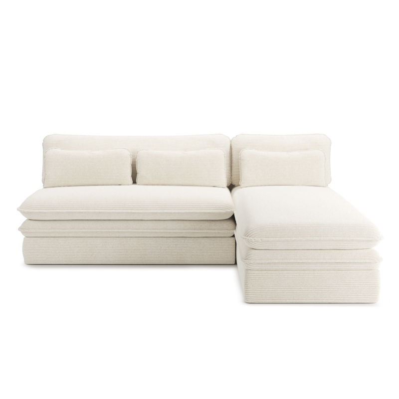 Banquette d'angle convertible NOMA 4 places velours côtelé écru