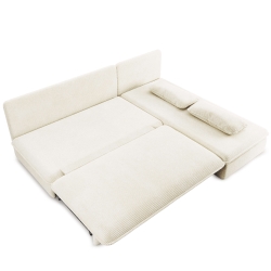 Banquette d'angle convertible NOMA 4 places velours côtelé écru