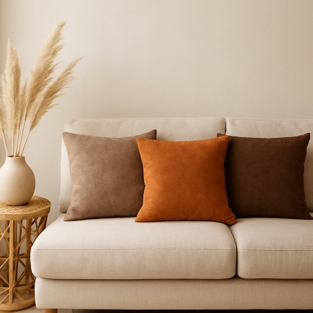 Lot de 3 coussins MOO 45x45cm en tissu chenille marron