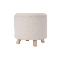 Pouf avec rangement OAD en tissu bouclette blanc et pieds bois