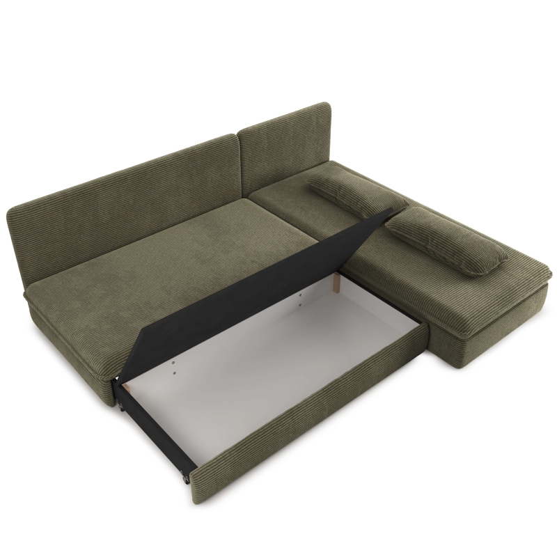 Banquette d'angle convertible NOMA 4 places velours côtelé vert