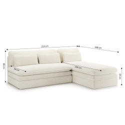 Banquette d'angle convertible NOMA 4 places velours côtelé écru