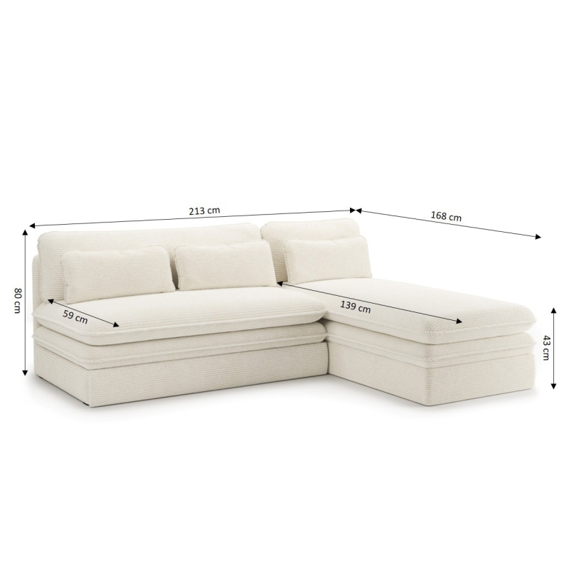 Banquette d'angle convertible NOMA 4 places velours côtelé écru