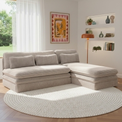 Banquette d'angle convertible NOMA 4 places velours côtelé taupe