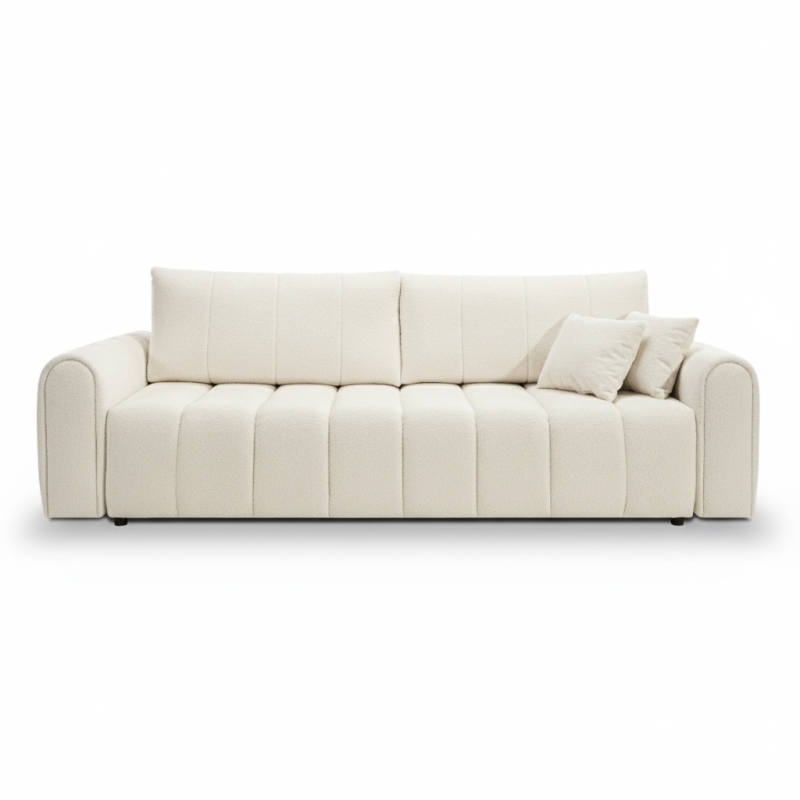 Canapé droit convertible GIORGIO 3 places tissu bouclette grège