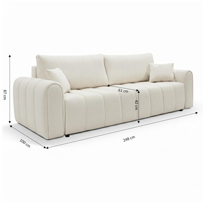 Canapé droit convertible GIORGIO 3 places tissu bouclette grège