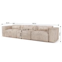 Canapé droit fixe NUNA 4/5 places tissu taupe