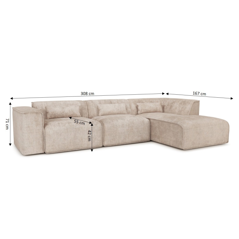 Canapé d'angle droit fixe NUNA 5/6 places tissu taupe