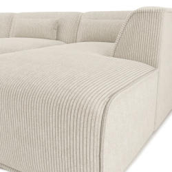 Canapé d'angle droit fixe NUNA 5/6 places velours côtelé beige