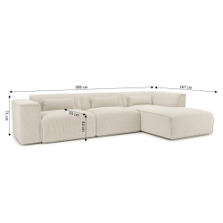 Canapé d'angle droit fixe NUNA 5/6 places velours côtelé beige