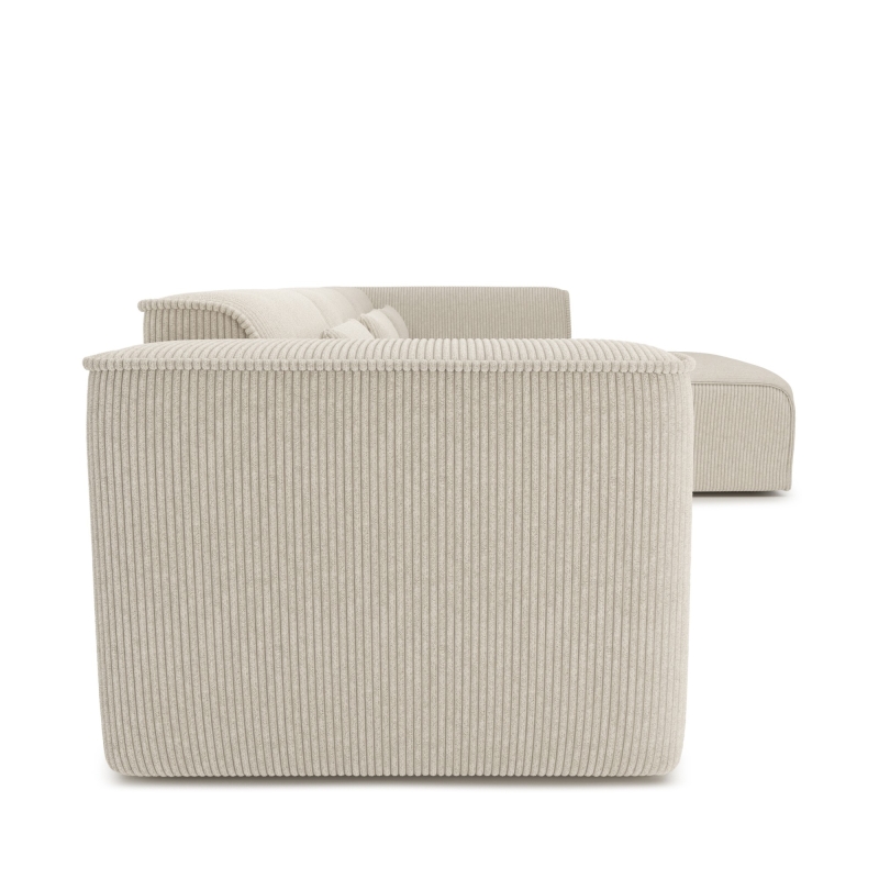 Canapé d'angle droit fixe NUNA 5/6 places velours côtelé beige