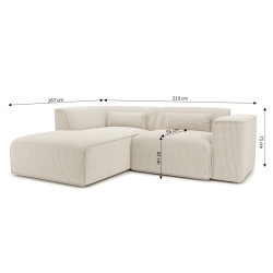 Canapé d'angle gauche fixe NUNA 4 places velours côtelé beige