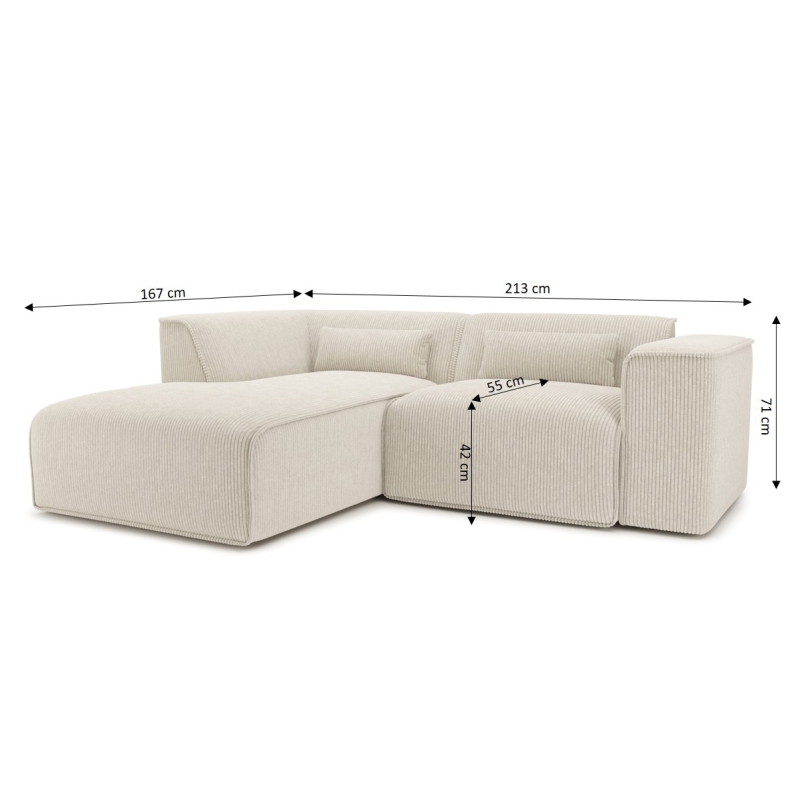 Canapé d'angle gauche fixe NUNA 4 places velours côtelé beige