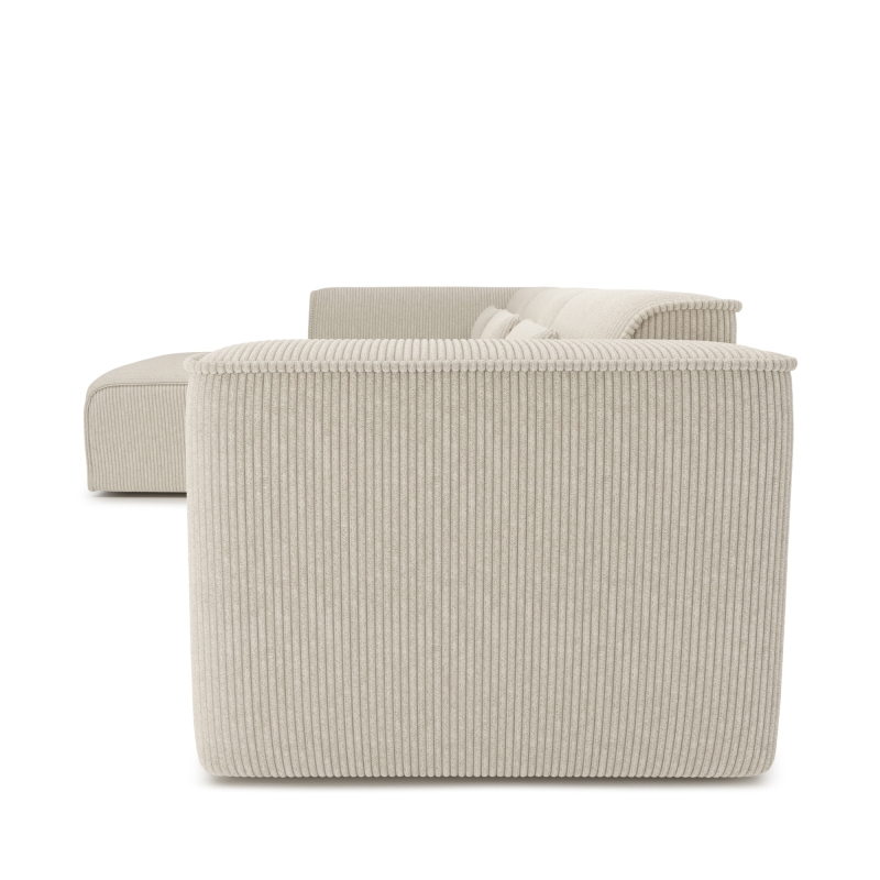 Canapé d'angle gauche fixe NUNA 5/6 places velours côtelé beige