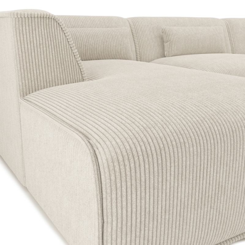 Canapé d'angle gauche fixe NUNA 5/6 places velours côtelé beige