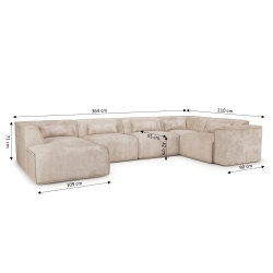 Canapé panoramique fixe NUNA 7 places chaise gauche tissu taupe