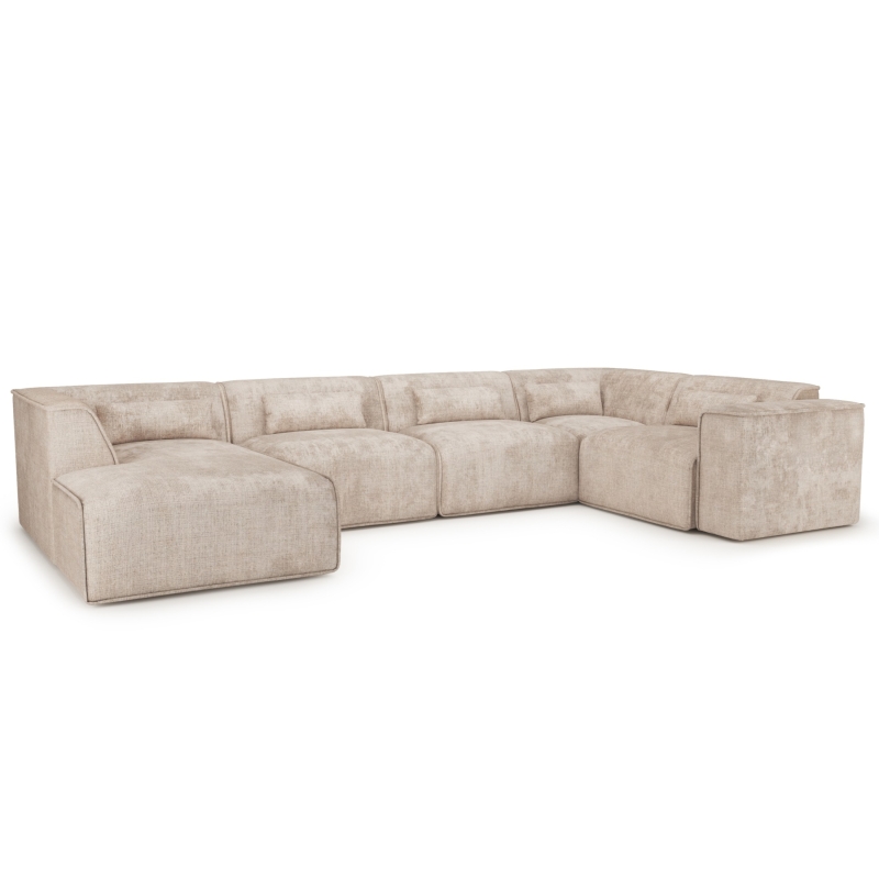 Canapé panoramique fixe NUNA 7 places chaise gauche tissu taupe