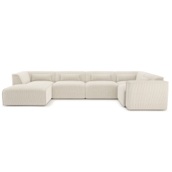 Canapé panoramique fixe NUNA 7 places chaise gauche velours côtelé beige