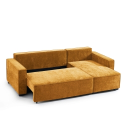 Canapé d'angle convertible et réversible GAVI 4 places tissu jaune