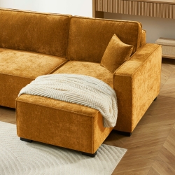 Canapé d'angle convertible et réversible GAVI 4 places tissu jaune