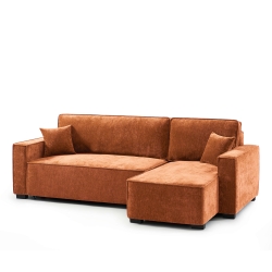 Canapé d'angle convertible et réversible GAVI 4 places tissu terracotta
