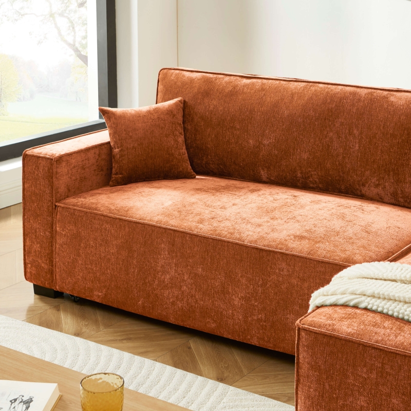 Canapé d'angle convertible et réversible GAVI 4 places tissu terracotta
