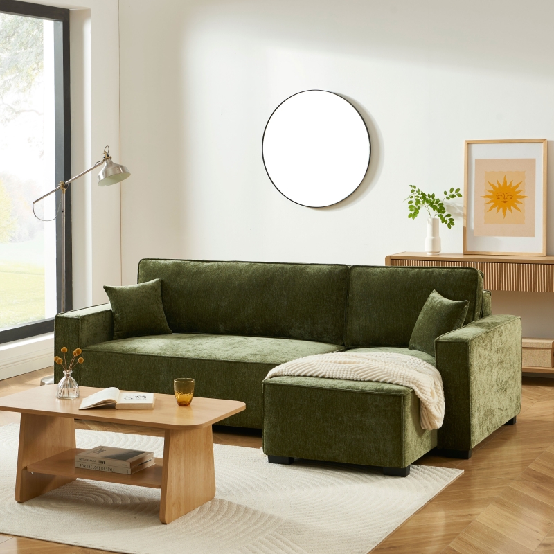 Canapé d'angle convertible et réversible GAVI 4 places tissu vert