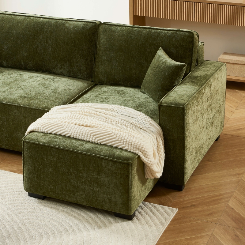 Canapé d'angle convertible et réversible GAVI 4 places tissu vert