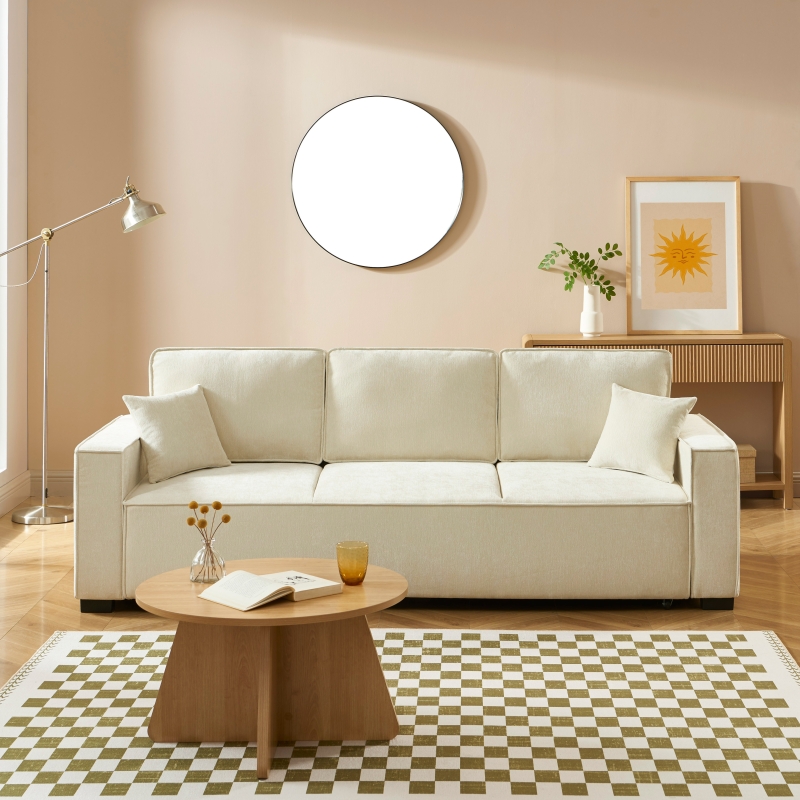 Canapé droit convertible GAVI 3 places tissu beige