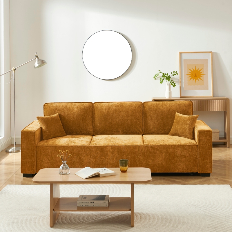 Canapé droit convertible GAVI 3 places tissu jaune