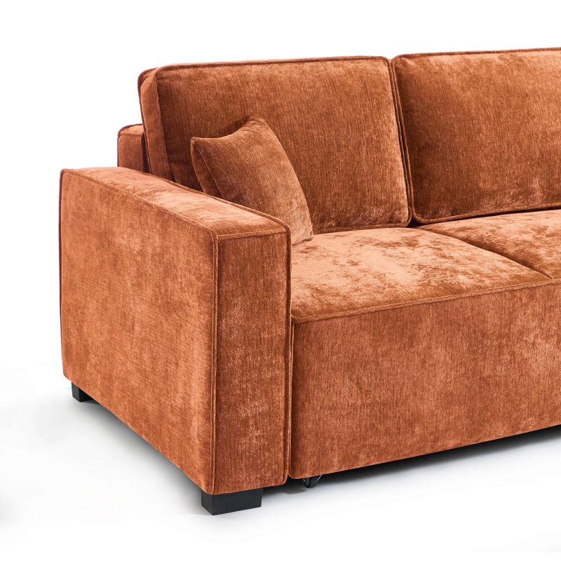 Canapé droit GAVI convertible tissu terracotta 3 places