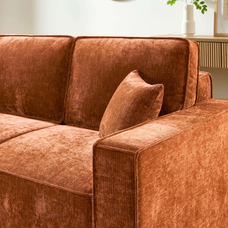 Canapé droit GAVI convertible tissu terracotta 3 places